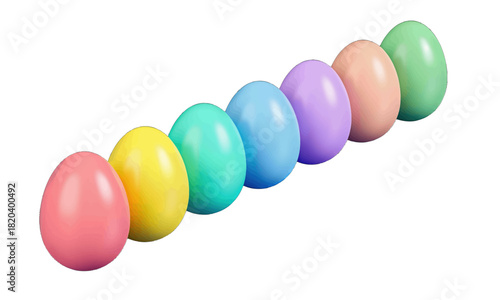 Row of colorful pastel Easter eggs isolated