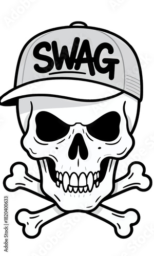 Skull with Crossbones Wearing a Swag Cap
