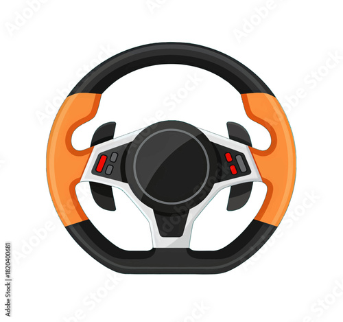Sporty Racing Steering Wheel with Orange Grips