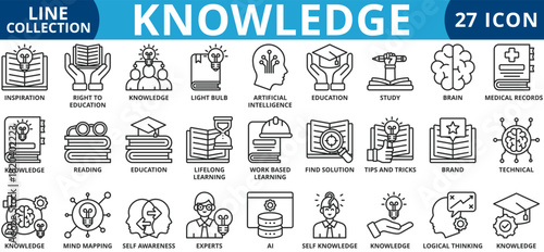 Knowledge icon set outline style icon set collection vector illustration