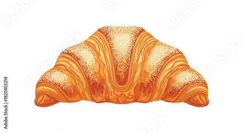 Digital illustration of a freshly baked golden croissant with flaky layers and a light dusting of powdered sugar, isolated on white.