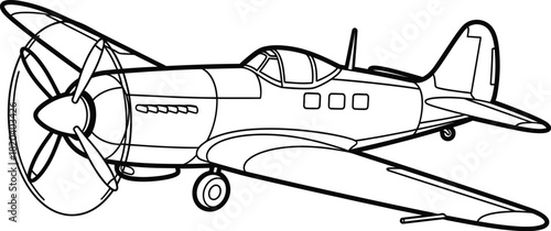 Line art vintage airplane drawing outline illustration fighter plane eps silhouette