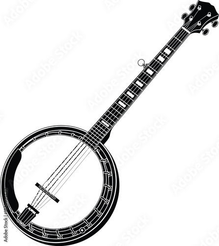 Banjo instrument vector illustration stringed musical instrument design eps silhouette