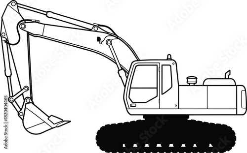 Excavator line art vector illustration construction equipment machinery eps silhouette