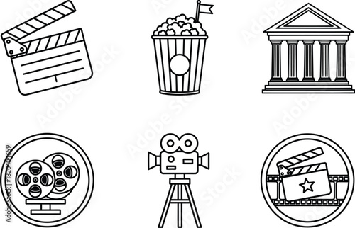 Movie making vector icons set film production cinema and entertainment eps silhouette