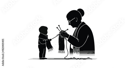 Grandmother teaching grandchild knitting, creating warm memories together.