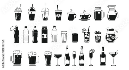 Vector illustration of various drinks beverages and beverages types