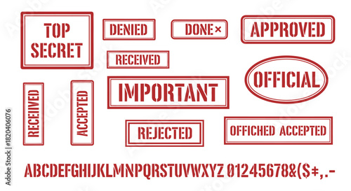 Stock vector set of red grunge stamps approved denied official done