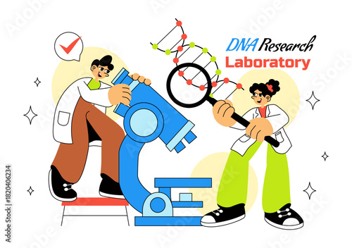 DNA Research Laboratory Illustration Featuring Blood Test and Nanotech Lab With Scientific and Medical Elements In a Future Technology Background