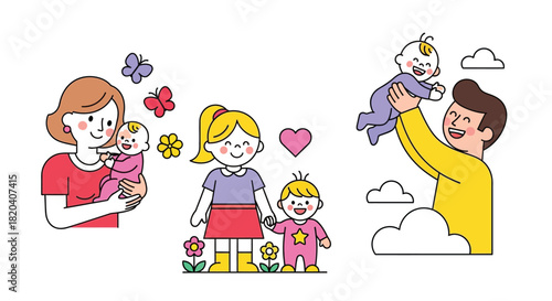 Family illustration happy parents with kids vector art design