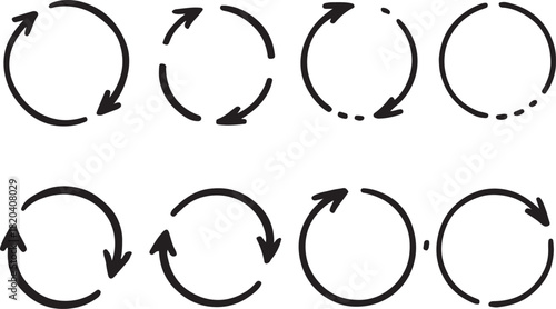 Hand drawn sketch rotation arrow symbol. Repeat round cycle doodle icon. Sync, load, downloading, renew symbol. Spinning arrow vector illustration. Crayon scribble.