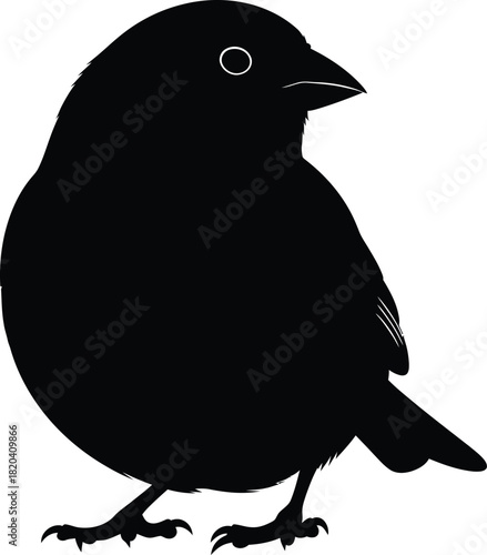 Isolated silhouette of a small bird sparrow finch black and white art eps