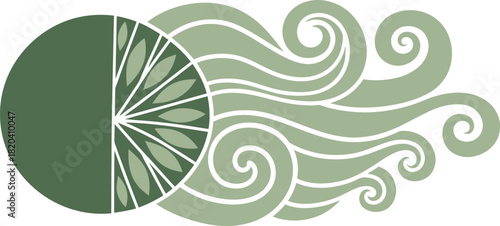 Abstract green logo design nature inspired waves and leaf illustration eps silhouette