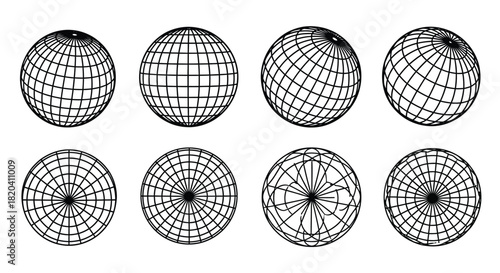 Collection of wireframe sphere globe vector design illustrations