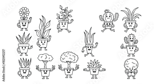 Cartoon plants in pots vector illustration design elements