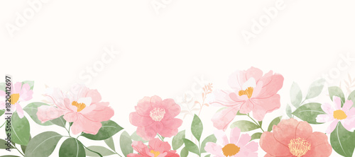 Spring and summer Background watercolor arrangements with small flower. Botanical illustration minimal style.