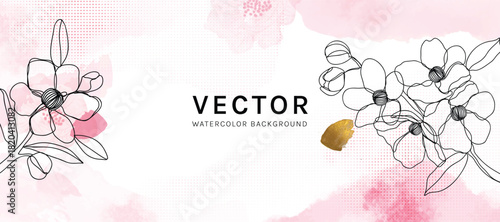 Spring and summer Background watercolor arrangements with small flower. Botanical illustration minimal style.