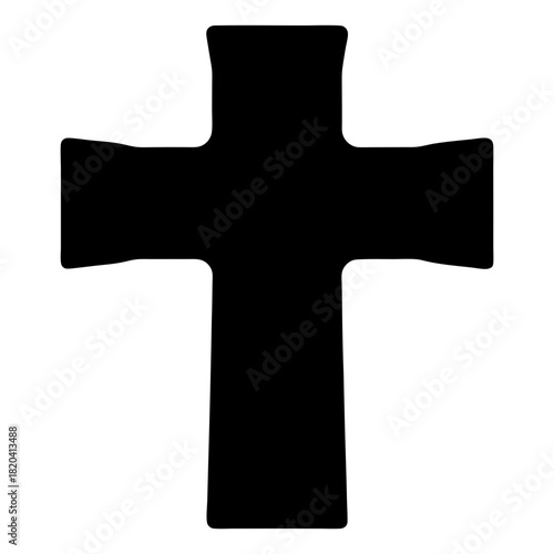 Simple black religious cross with squared ends set against a white background