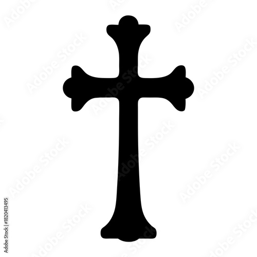 Simple depiction of a black Christian cross on a white background