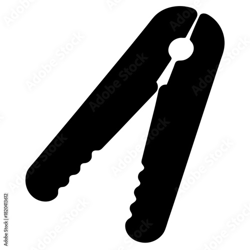 Black and white silhouette of tongs tool with round pivot point