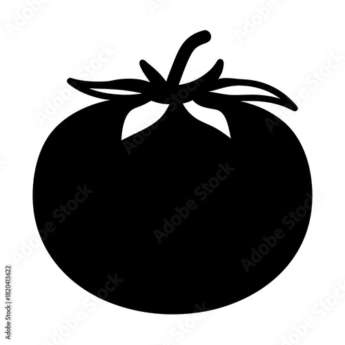 Silhouette image of a ripe tomato with distinct sepals and stem