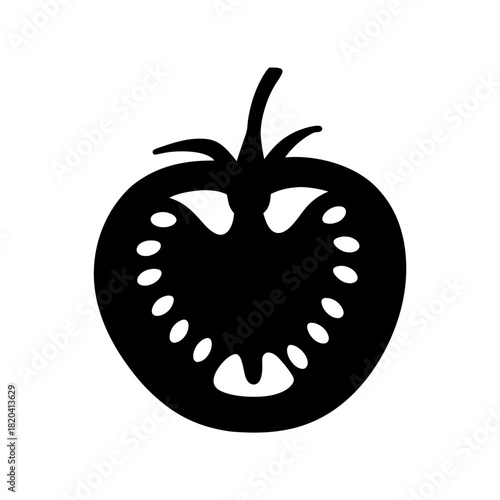Simple and bold black and white tomato slice icon design vector