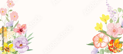 Spring and summer Background watercolor arrangements with small flower. Botanical illustration minimal style.