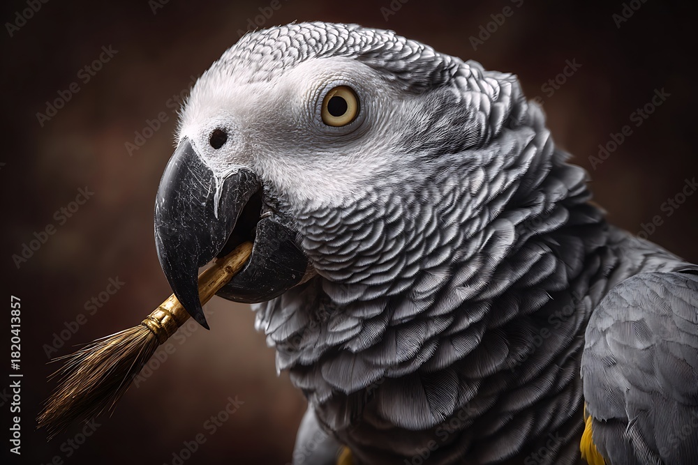 Obraz premium a parrot holding paintbrush