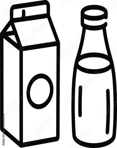 Milk carton and bottle outline icon drink beverage