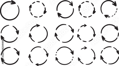 Hand drawn sketch rotation arrow symbol. Repeat round cycle doodle icon. Sync, load, downloading, renew symbol. Spinning arrow vector illustration. Crayon scribble.