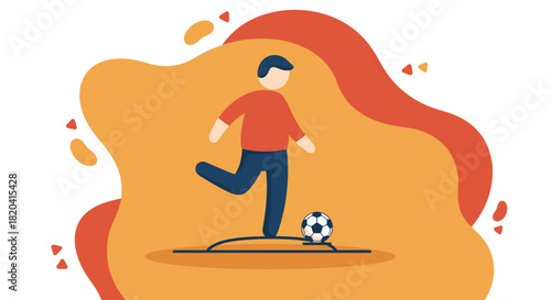 A vibrant illustration captures a person playing soccer, set against an abstract background emphasizing movement and sportsmanship in a dynamic design.