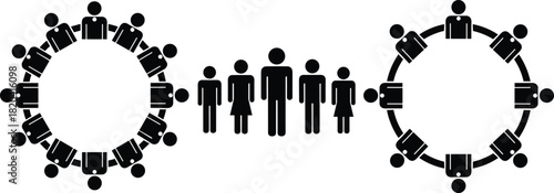 Connected Group of People Silhouettes in Circles Networking Family Community Teamwork Linking Social Business Structure Organization Hierarchy Vector Illustration