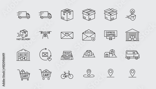Delivery Icons Set – Courier, Shipping, Logistics & Fast Service | Editable Stroke Vector
