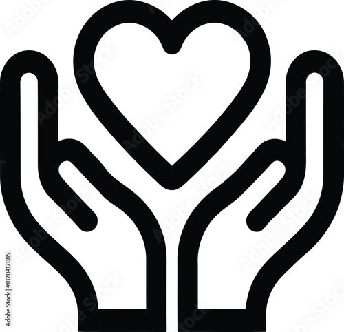 Hands holding a heart icon love care