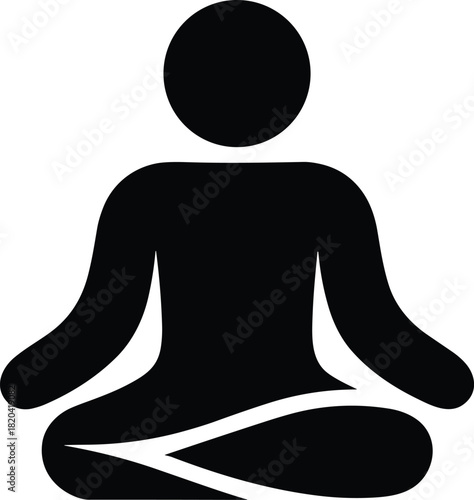 Meditating person icon silhouette for yoga, mindfulness, health, and peace