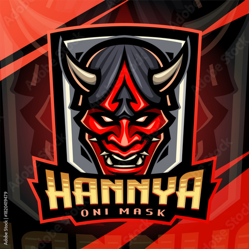 Hannya oni mask esport mascot logo