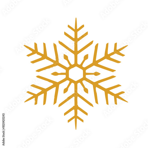 Print   A glowing, golden snowflake with intricate geometric patterns, placed in the center of the composition. The snowflake should have sharp, crisp edges and be the only subject in the image, with 