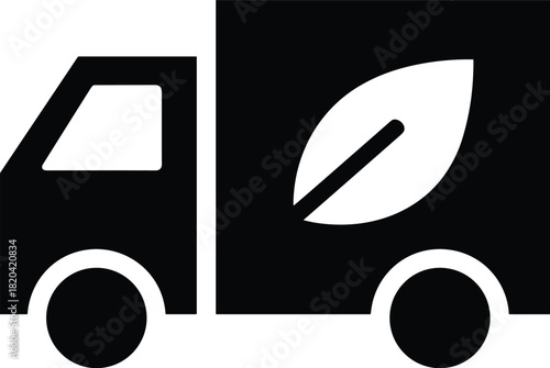 Eco-friendly delivery truck icon with a leaf symbol for green logistics service