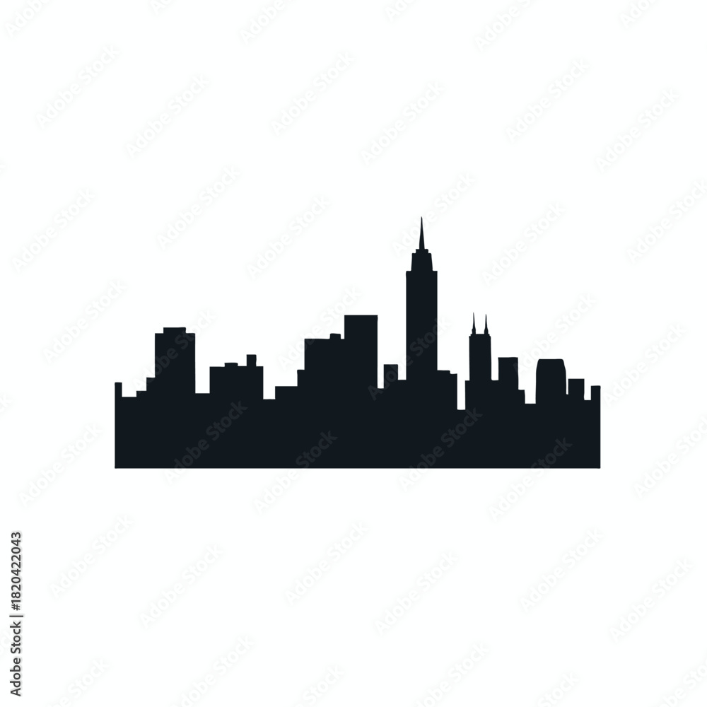 Naklejka premium Print Minimalist Skyline with Silhouettes of Urban Buildings - Modern Cityscape Illustration