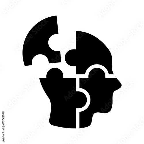 Mental health solid color icon. Dementia with human head puzzle illustration.