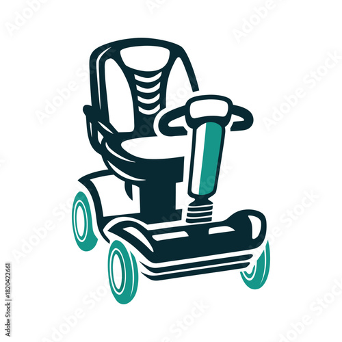 Mobility Scooter Icon in Teal and Navy Vector Icon Set of Various Transportation Vehicles