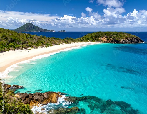 Fototapeta Naklejka Na Ścianę i Meble -  Idyllic Rendezvous Bay Beach in Antigua - A Caribbean Paradise.