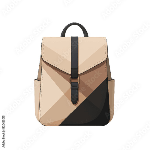 Print   Stylish Backpack with Geometric Design in Neutral Colors - Modern Fashion Accessory Illustration