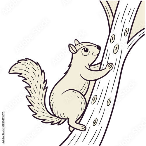Adorable cartoon squirrel climbing a tree, perfect for children's books and educational materials with cute appeal