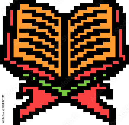 Pixelated Book: Religious text icon, vibrant design