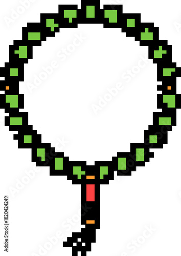 Green beaded necklace, pixel art jewelry design