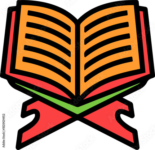 Quran book on stand for Islamic education icon