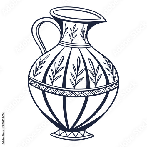 Elegant ancient Greek jug with leaf pattern, perfect for historical designs and artistic projects, vector origin