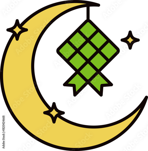 Ramadan Kareem crescent moon and Ketupat decoration