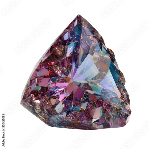 Iridescent Gemstone A Captivating Close Up of Faceted Brilliance Purple Blue and Pink on transparent background